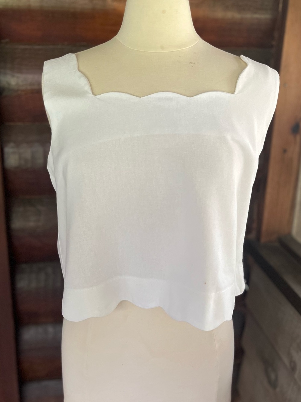 White Scallop-Edge Crop Top
